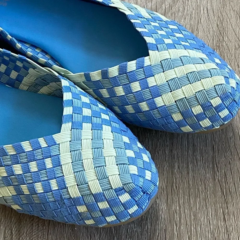 EASY SPIRIT E 360 Blue White Stretch Ballet Flat, Size 8.5